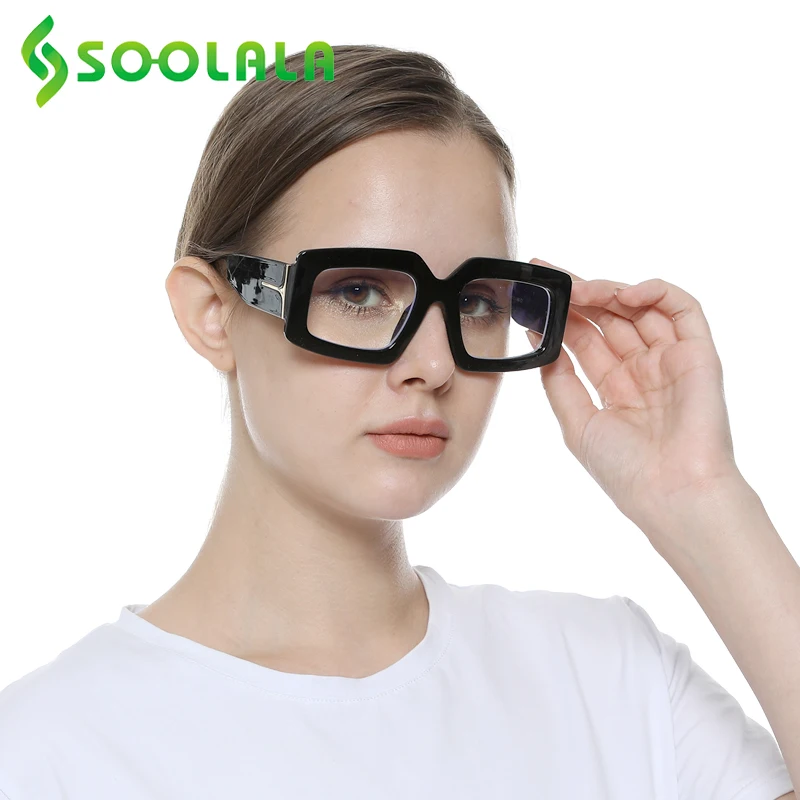 

SOOLALA Rectangle Women Anti Blue Light Reading Glasses Ladies Computer Full Frame Wide Arms Magnifying Presbyopic Eyeglasses