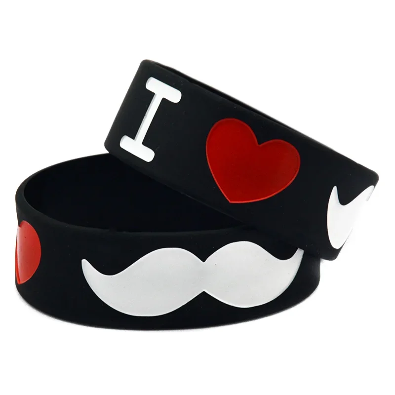 I Love Moustache Silicone Wristband 1 Inch Wide Mustache Bracelets 1 PC