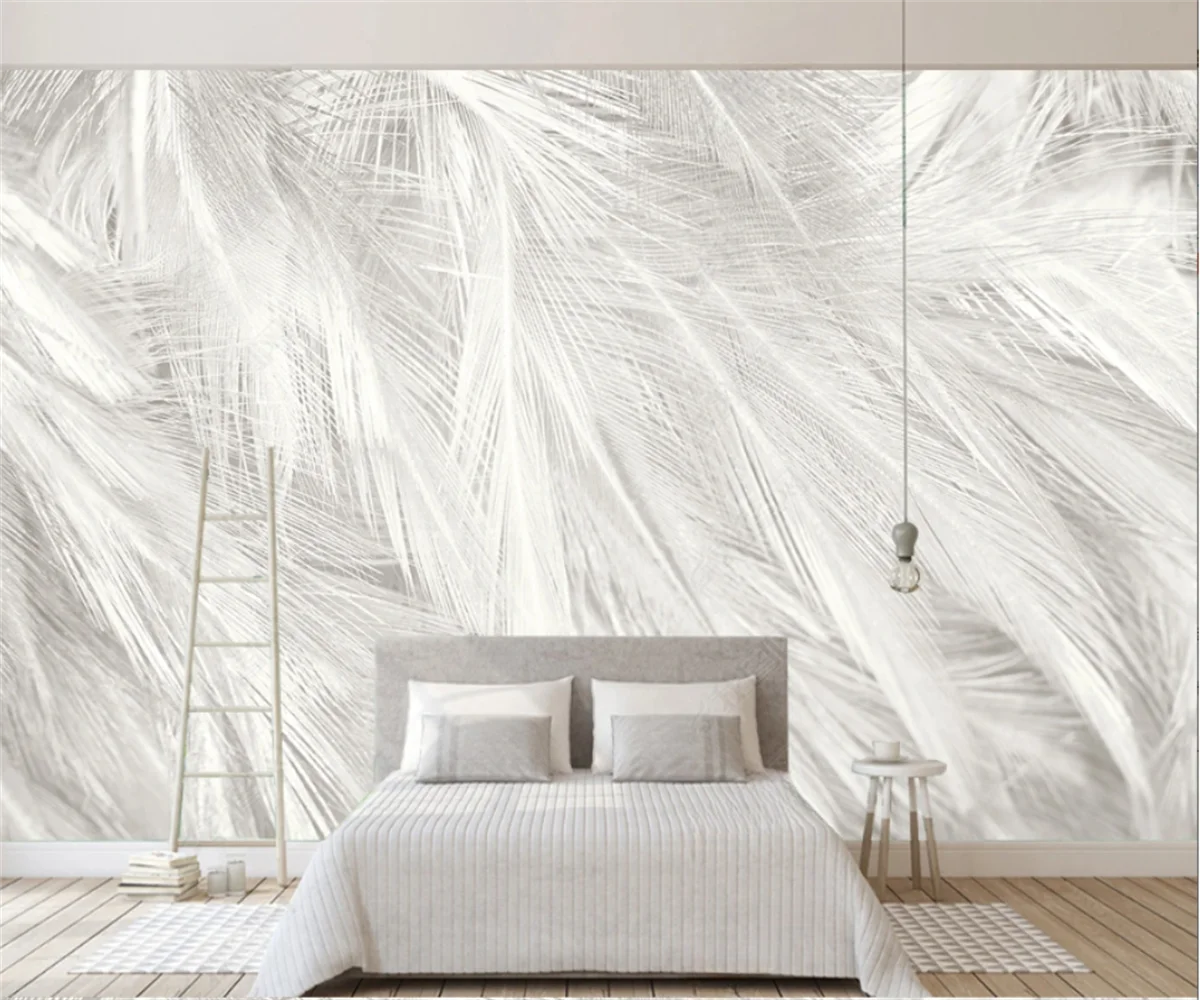 Papel de Parede Nórdico para tv Decoração de Parede Aquarela Simples Moderna Pena Branca Pura Decoração para Quarto
