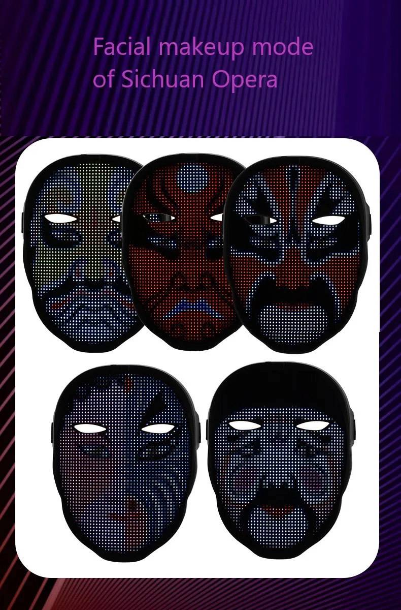 Led Light Up Mask Bluetooth APP Programmable Changing Face Luminous Mask for Halloween Christmas Party Carnival Bar DJ
