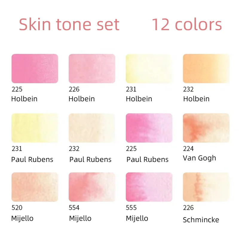 12 Skin Colors Watercolor Set Cartoon Flesh-colored Multiple Tone Water Color Collection VanGogh Mijello Holbein Schmincke watercolor painting set,watercolor paint,watercolor pigment