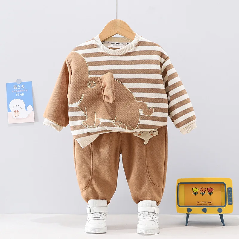 

Children's Stripe Long Sleeve Sweater Pants Two Piece Simple Casual Sportswear Spring and Autumn Baby Cartoon Elephant Set