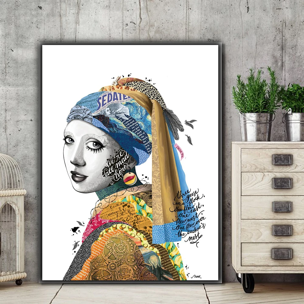

Graffiti Art Girl with a Pearl Earring Canvas Painting Famous Street Art Figure Poster And Prints Wall Picture Modern Home Decor