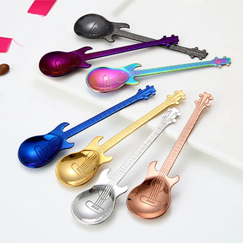

1pcs Stainless Steel Guitar Shaped Coffee Spoon Ice Cream Teaspoon Children Spoon New Beautiful Coffee Tea Use Kitchen Spoon