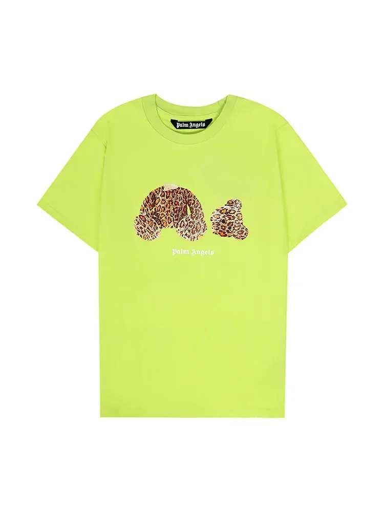 Palm Angels Men Women Couples Fashion Cotton Cartoon Bear Leopard Print Embroidery Loose T-Shirt Trend Casual Tops