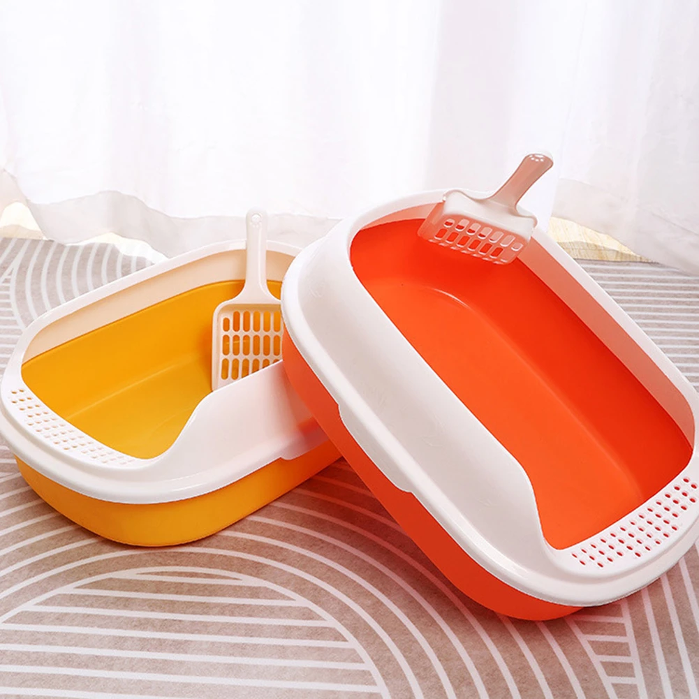 Half Closed Plastic Cat Litters Box With Shovel Anti splash Durable Cat