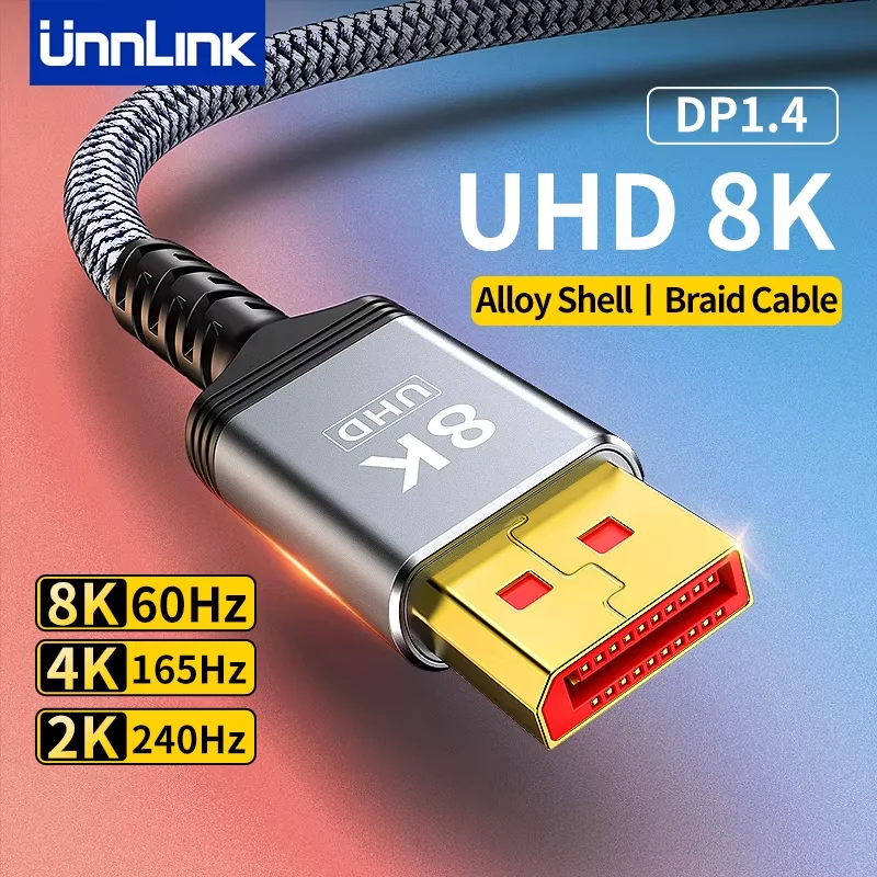 Premium High-Speed DisplayPort Cable - 8K 60Hz/4K 165Hz with Braided Design (Various Lengths)