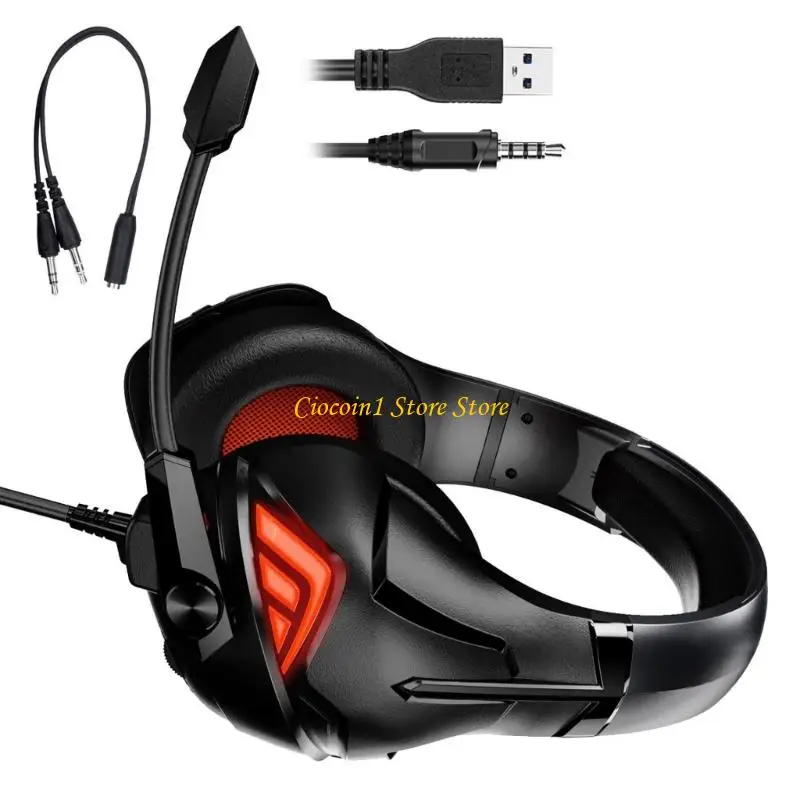 소음 제거 마이크가 장착된 A3PC 게임용 헤드셋 서라운드 사운드 PC용 LED 헤드폰 노트북 컴퓨터 액세서리