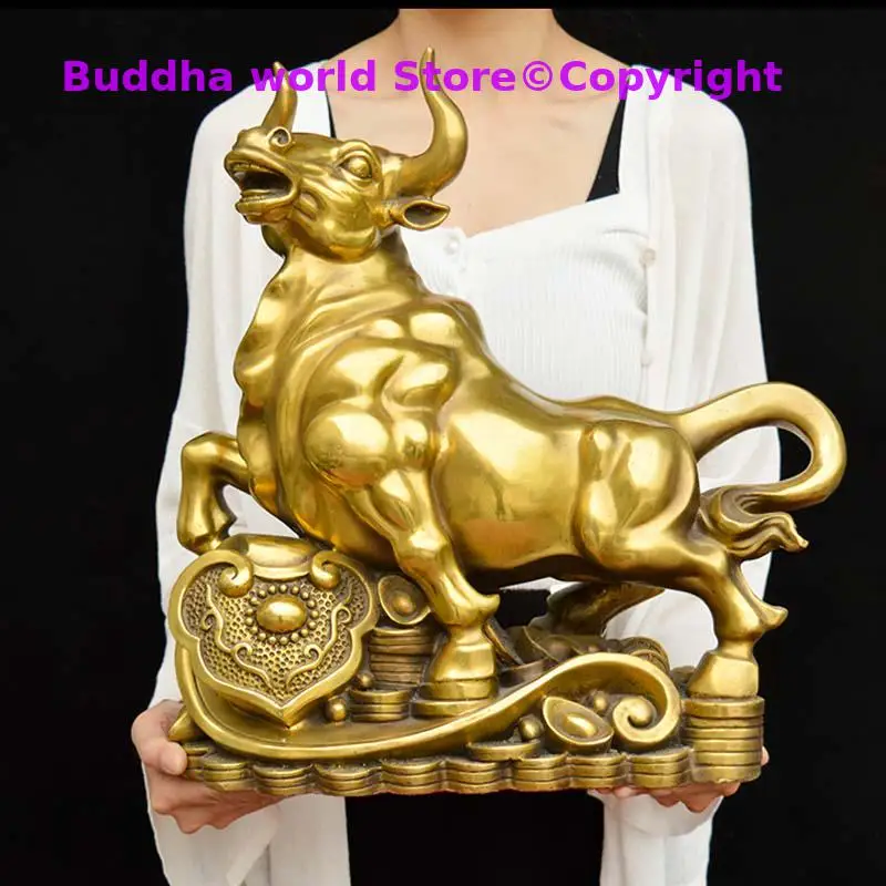 

Large Europe America Asia GOOD LUCK COPPER ornament living room Company Decorative ART RUYI ZHAO CAI fortune BULL Statue