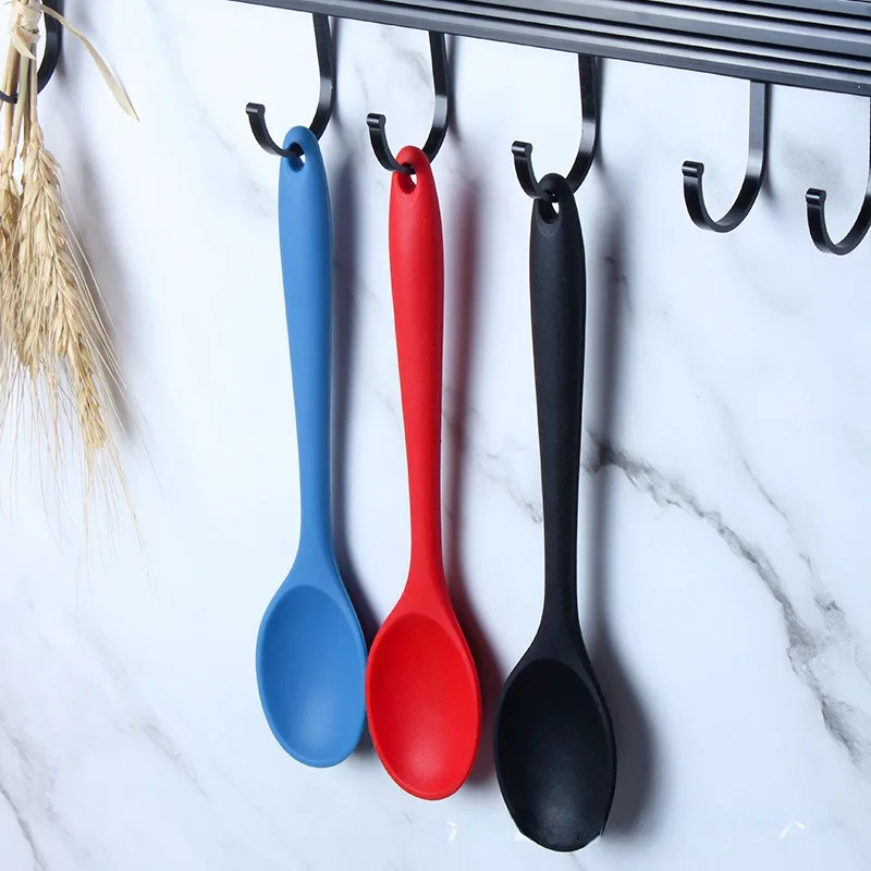 Silicone Spoon Long Handle Kids Mixing Soup Spoon Non-stick Stirring Serving Scoop Cooking Utensils Ladle Kitchen Accessories