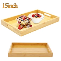 Bamboo Serving Tray with Handle Rectangle Serving Trays Platter  Platter for Breakfast Lunch Dinner Patio Coffee Table BBQ Party 1