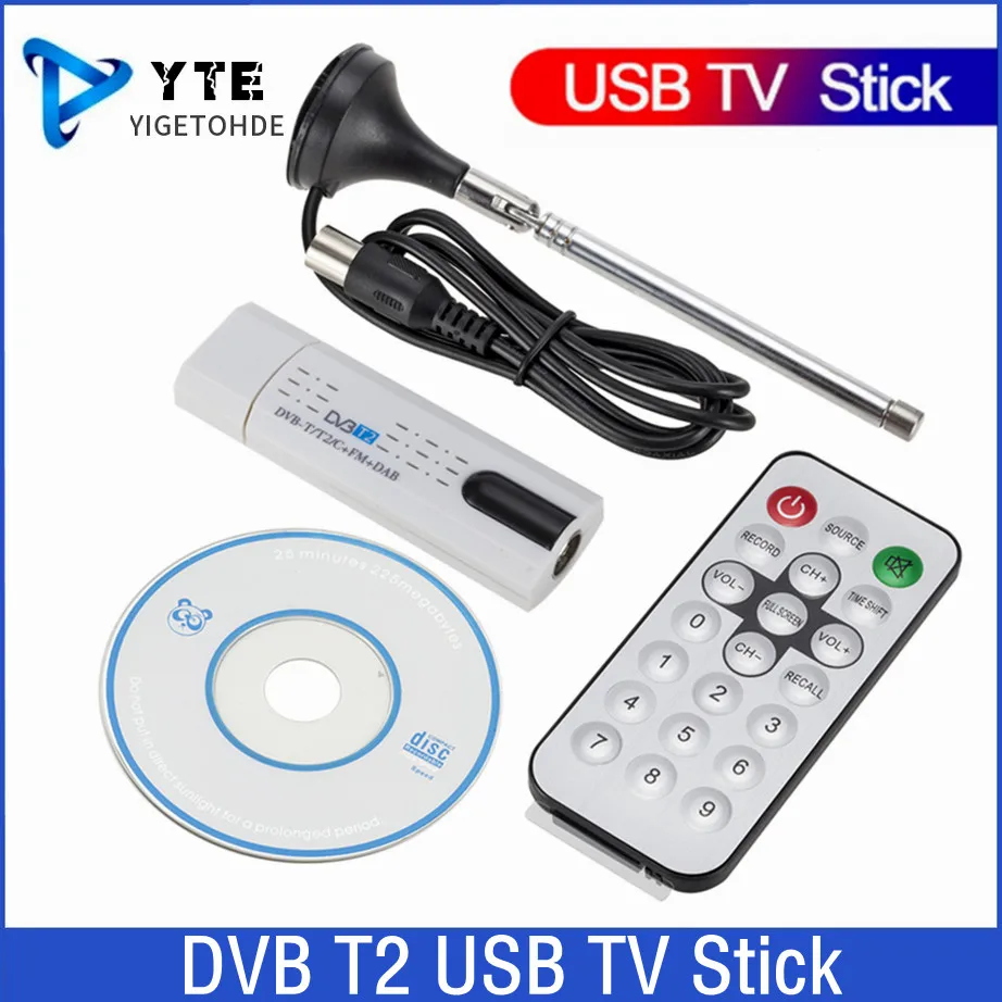 Digital Satellite DVB T2 USB 2.0 TV Stick Tuner With Antenna Remote HD USB TV Receiver DVB-T2/DVB-T/DVB-C/FM/DAB USB TV Stick set digital tv tuner usb 2 0 dongle stick tv sdr receiver rtl2832u r820t dvb t sdr dab fm white with antenna remote