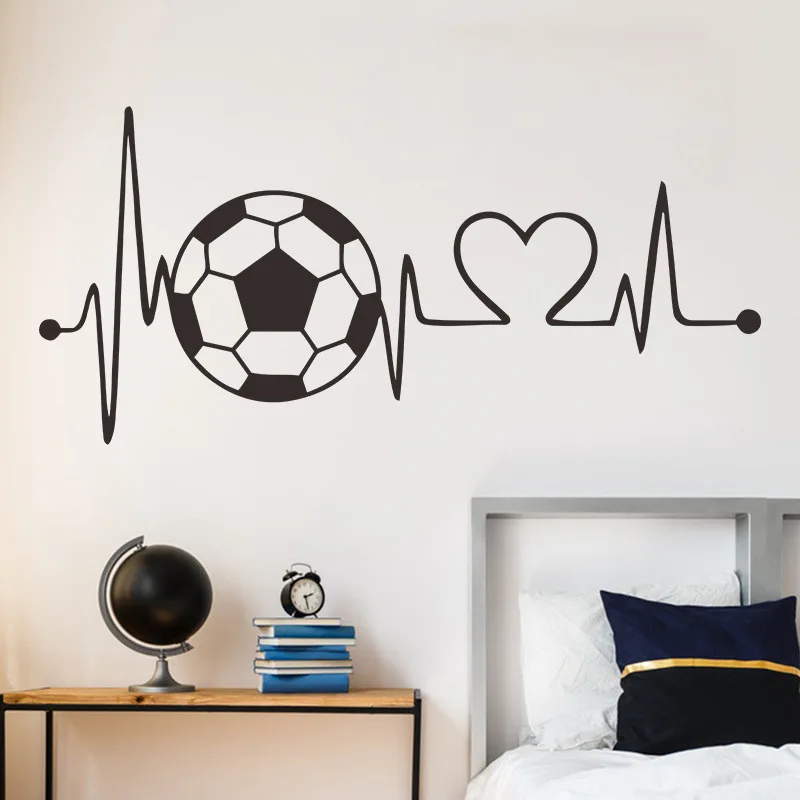 1Pc Soccer Print Wall Sticker Modern Pvc Heart & Football Print Wall Decal Per La Decorazione Domestica