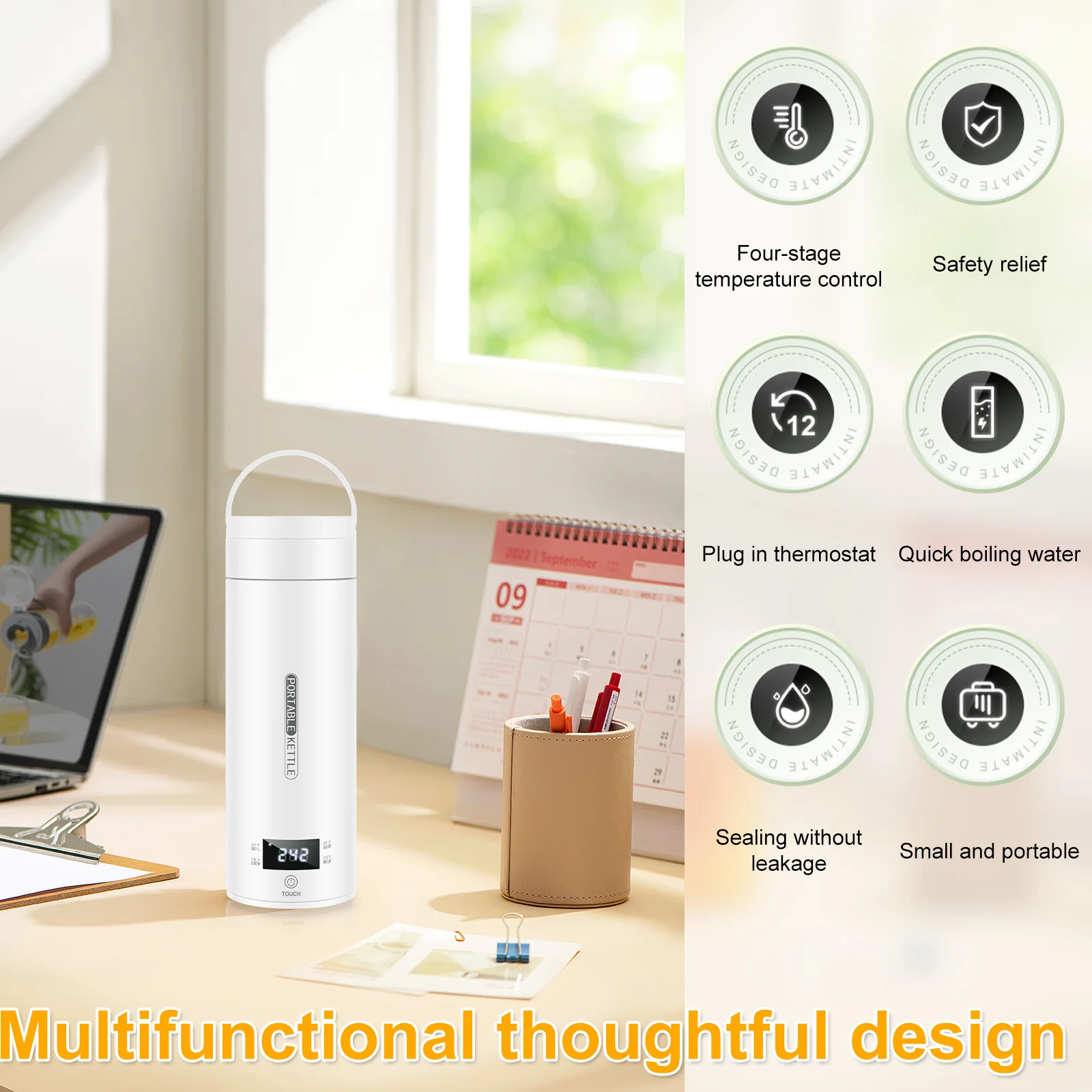 Portable Travel Kettle with Display 4 Temperature Control Water Boiler Cup Automatic Shut Off Electric Heating Cup for Travel, folding kettle,portable folding kettle