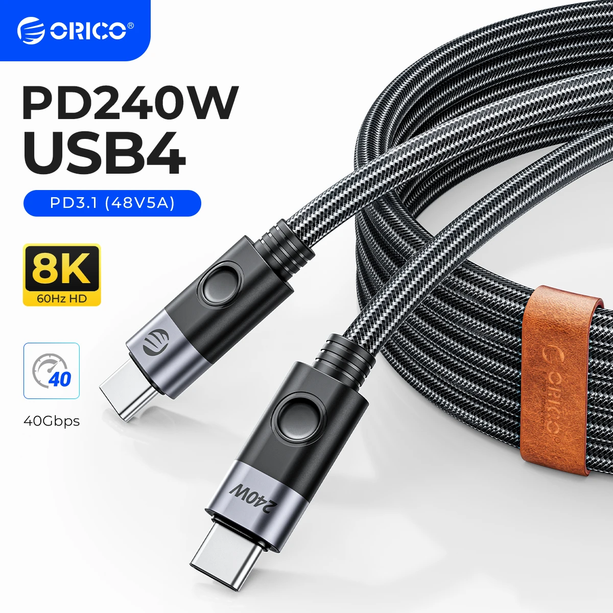 ORICO 240W Cable USB4 Type C Fast Charging Cord 40Gbps Data Transfer 8K@60Hz for Xiaomi Huawei Switch Galaxy iPhone15 Macbook, ,   - AliExpress
