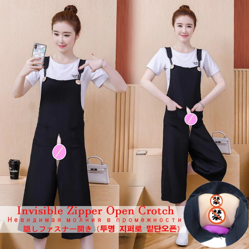 Summer Fashion Suspender Pant Outdoor Sex Urine Convenient Pants Temperament Slimming Jumpsuit Women Wide-Leg Pants Women's Tall