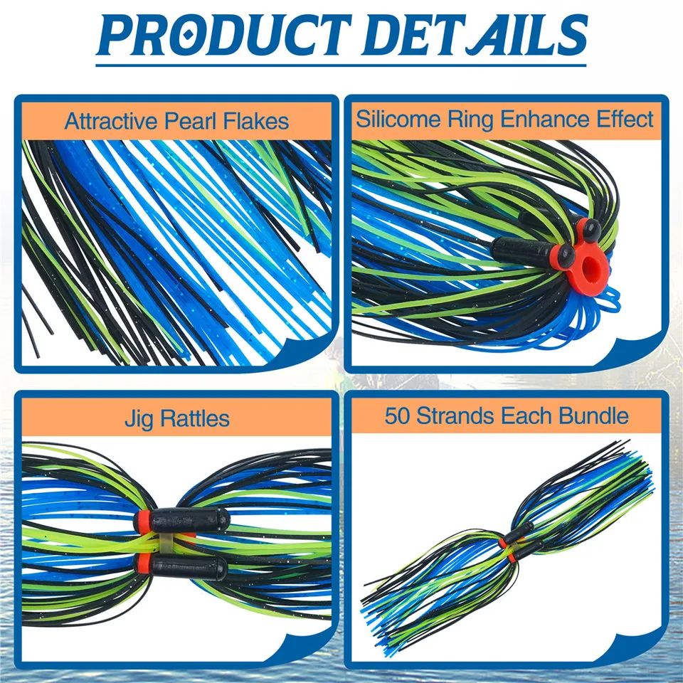 YETYE 8 Bundles Silicone Skirts For Jigs - 50 Strands Each, 130mm, DIY Fly Tying & Lure Making Accessories - View #2