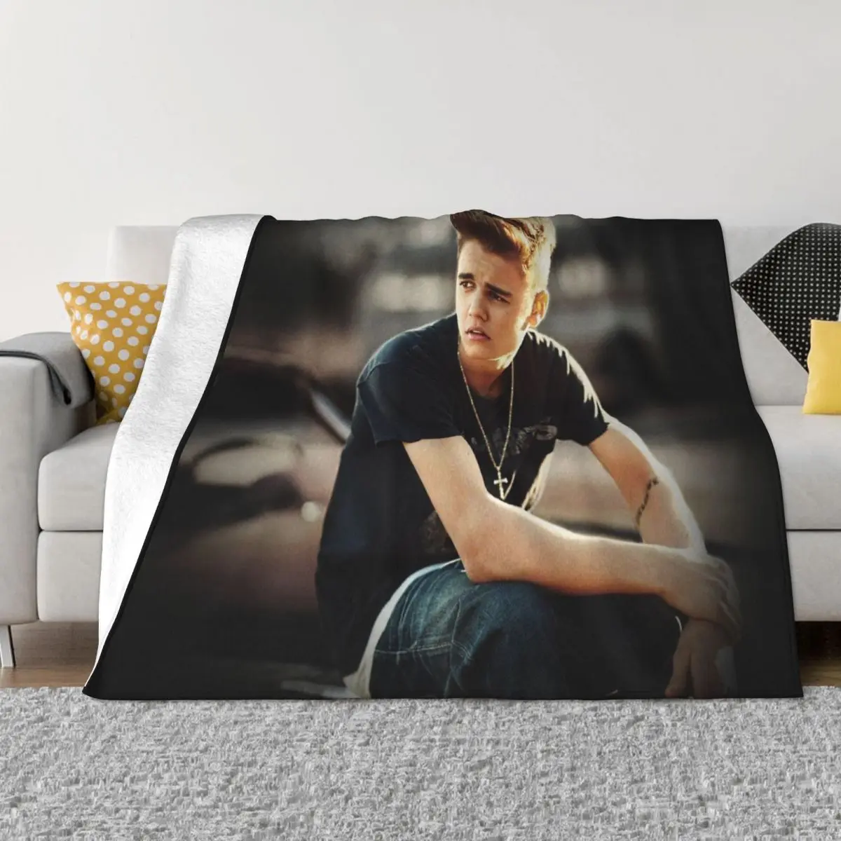 

Justin Bieber Blanket Fleece Spring/Autumn Pop Singer Portable Super Soft Throw Blankets for Home Outdoor Bedspread