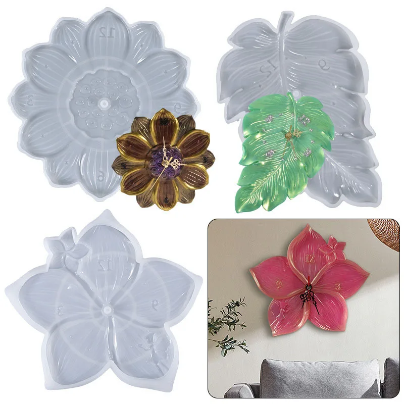 

Leaf Shaped Irregular Flower Clock Epoxy Resin Mold Wall Hanging Clocks Silicone Mould DIY Crafts Home Decorations Casting Tools