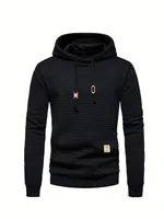 Waffle Pattern Hoodie, Cool Hoodies For Men, Men's Casual Solid Pullover Hooded Sweatshirt Streetwear For Winter Fall, As Gifts 1