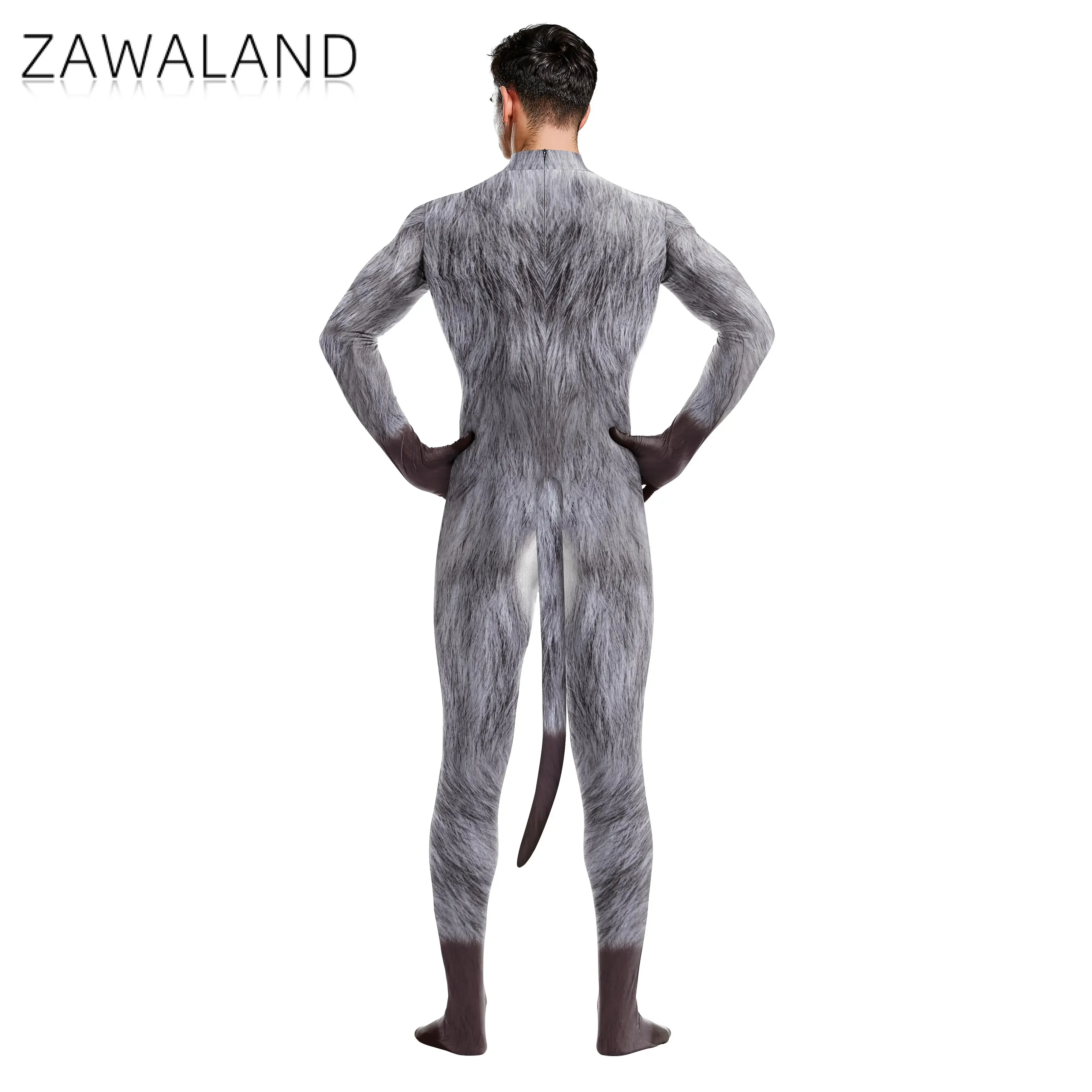 Zawaland Whole Cosplay Costumes Animal Full Cover Snow Wolf 3D Printed Fantasy Catsuit Adult Unisex Zentai Suit Bodysuit cosplay costume