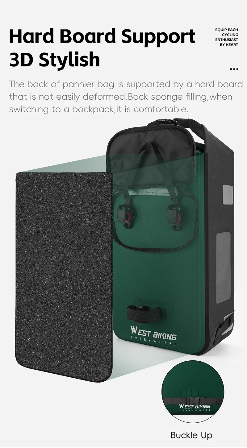 WEST BIKING 25L Multifunctional Cycling Backpack TPU Waterproof Moutain Bike Rear Side Pannier Bag Reflective Bicycle Travel Bag