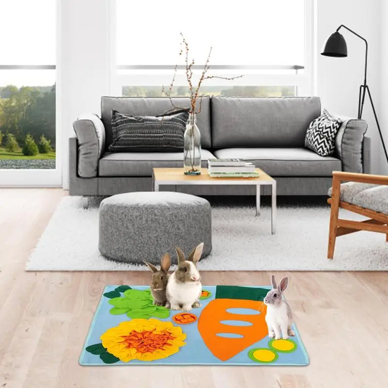 Sniff Mat For Rabbits Bunny Feeding Mat Polar Fleece Stimulation Hay Feeder Slow Feeder Treat Dispenser Washable Puzzle Toy For