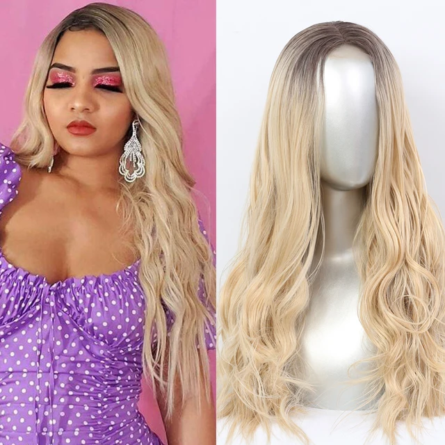 Synthetic Lace  Wigs For  Women  Middle Parting  26inch Long Wavy Hair Cosplay/Daily  3 Color optional   High Temperature Fiber 171-GX2101-R36027