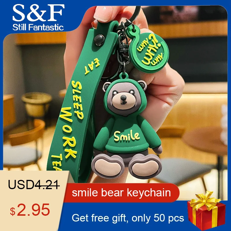 Bear keychain smile key chain llaveros aestethic para mujer cute anime  accessories fleece kawaii keychains for car keys hombre