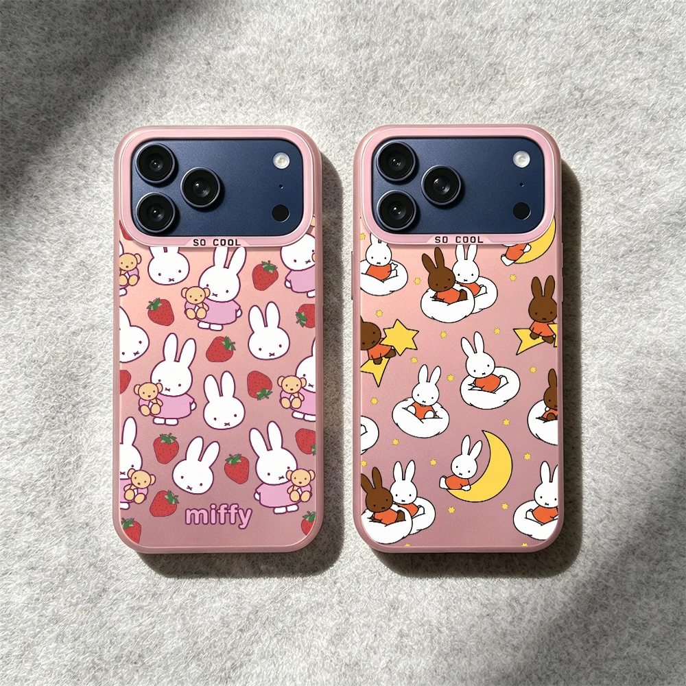 Cartoon Cute M-Miffy Electroplated Silver & Laser Pink Phone Case