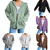 Autumn Fleece Hoodie Solid Color Hooded Korean Fashion Sweatshirts Long Sleeve Top Drawstring Pockets Loose Zipper Black Hoodies 1