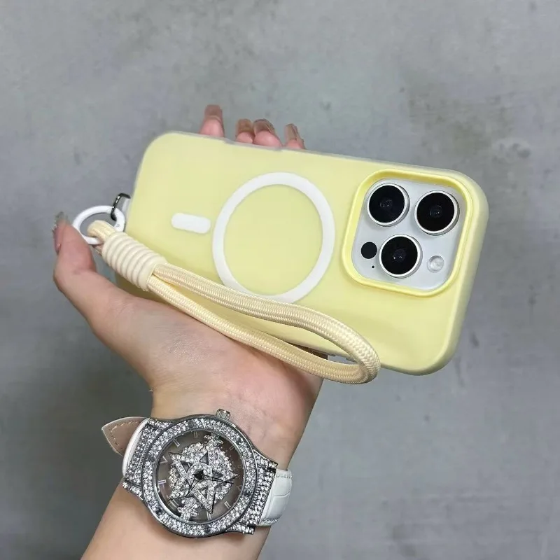 Magnetic Frosted Phone Case with Candy Color and Short Lanyard Cover