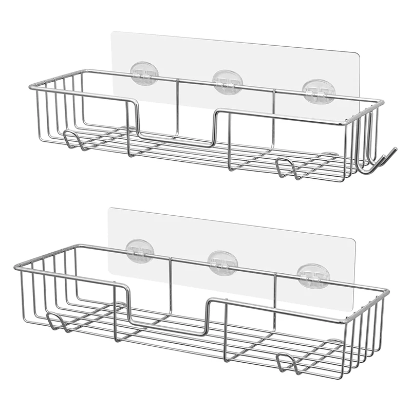 

Shower Caddy Shelf With Hooks,No Drilling Adhesive Shower Shelf For Bathroom Storage,Rustproof Shower Organizer 2 Pack