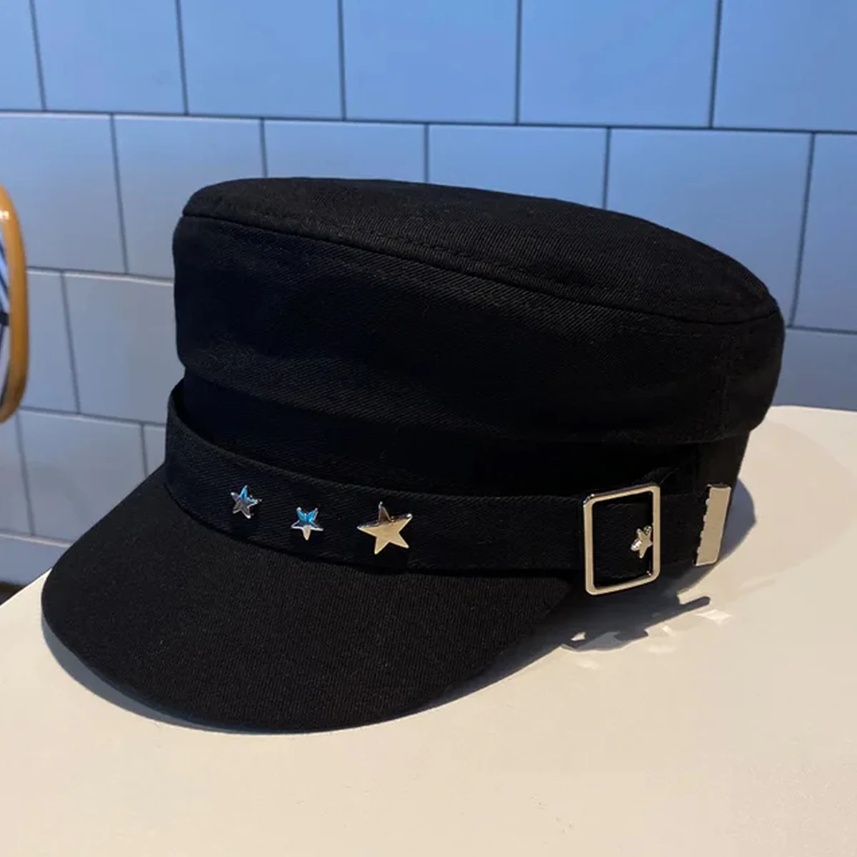 Women Beret Black Star Hat Spring and Autumn Winter British Retro Fashion Sea Military Style Korean Caps Mother hats cap hat