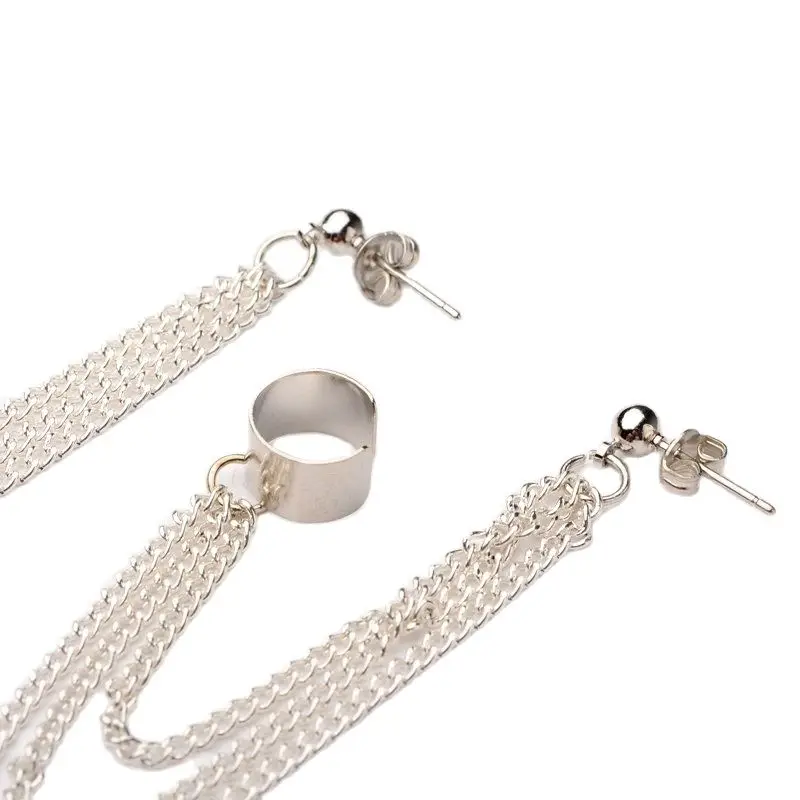 Kissitty 12Pairs Platinum Color Stylish Iron Twisted Chains Ear Studs For Women Brass Cuff Earrings Jewelry Findings Gift