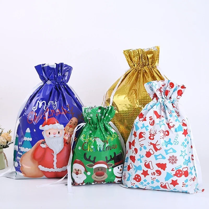 Christmas Gift Bag Pouches Extra Large New Year Gift Candy Bags Laser Printing for Christmas Package Decoration PE Xmas Bag