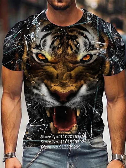 Tigre imprimir topo camisa masculina harajuku 3d t roupas animal de manga  curta verão oversized masculino camisa do vintage pulôver - AliExpress