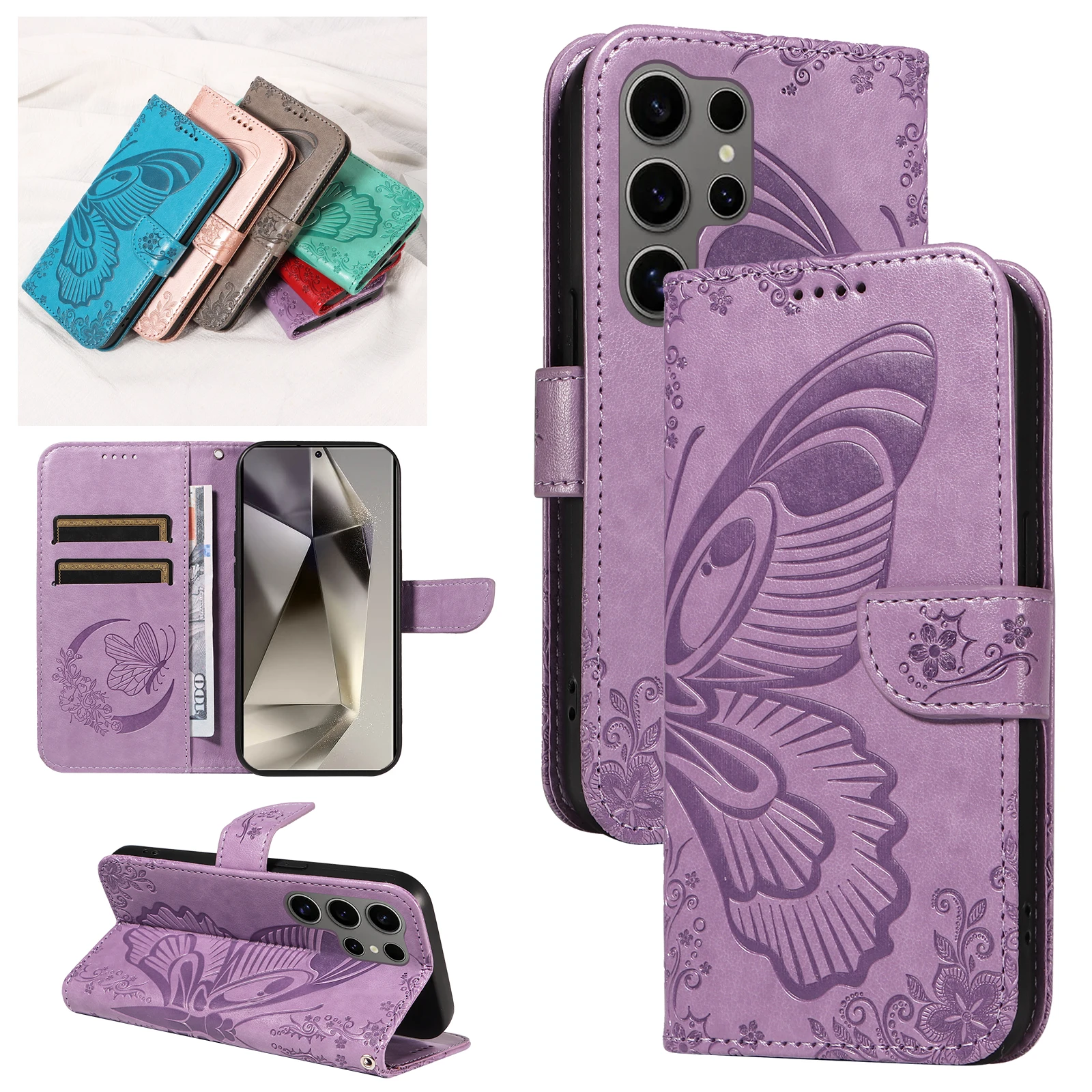 Magnetic Leather Wallet Phone Case - Shockproof Butterfly Design Flip Cover