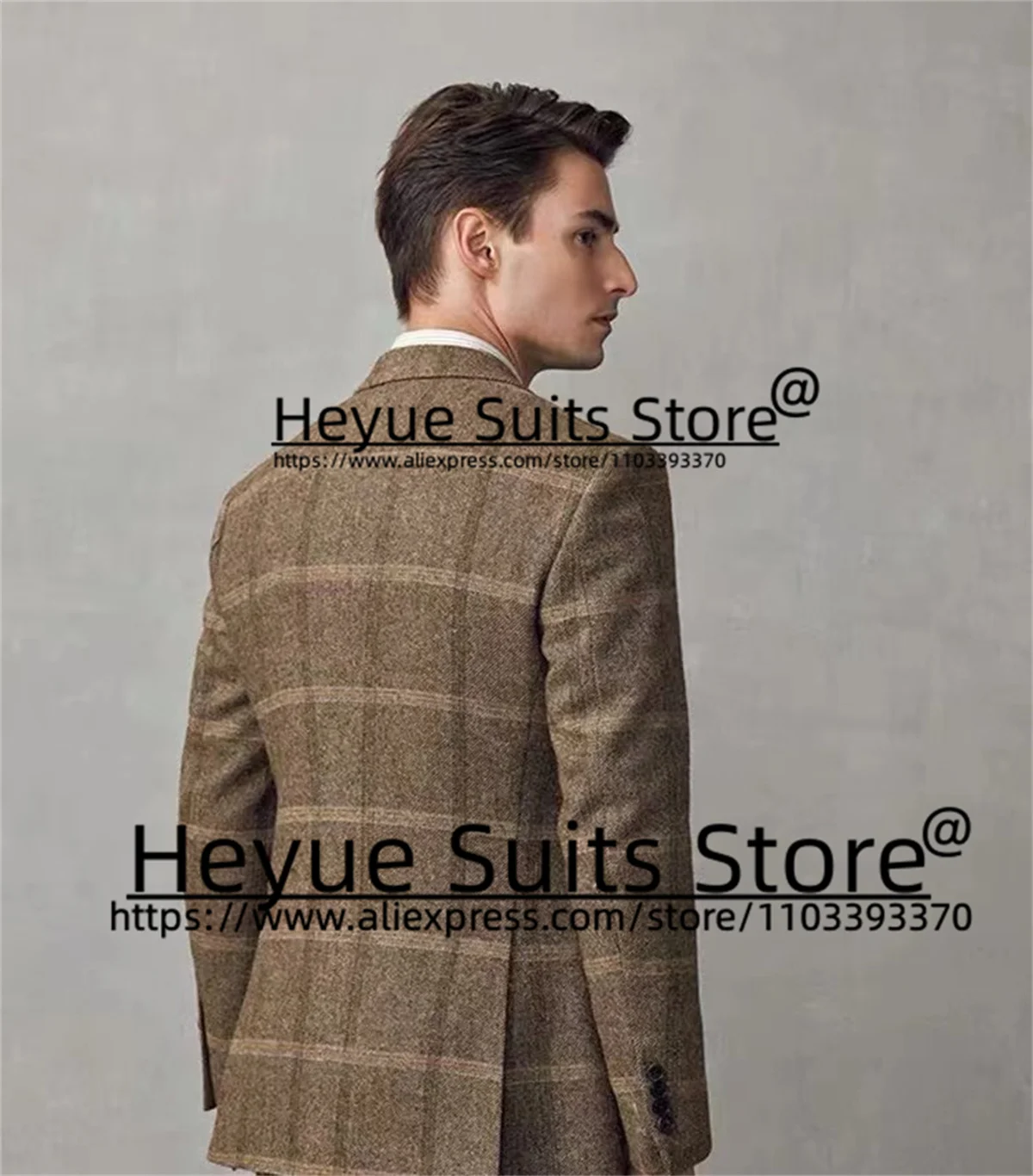 Luxuly Brown Plaid Wedding Suits For Men Slim Fit Notched Lapel Groom Wedding Tuxedos Prom2Pieces Sets terno masculinos completo