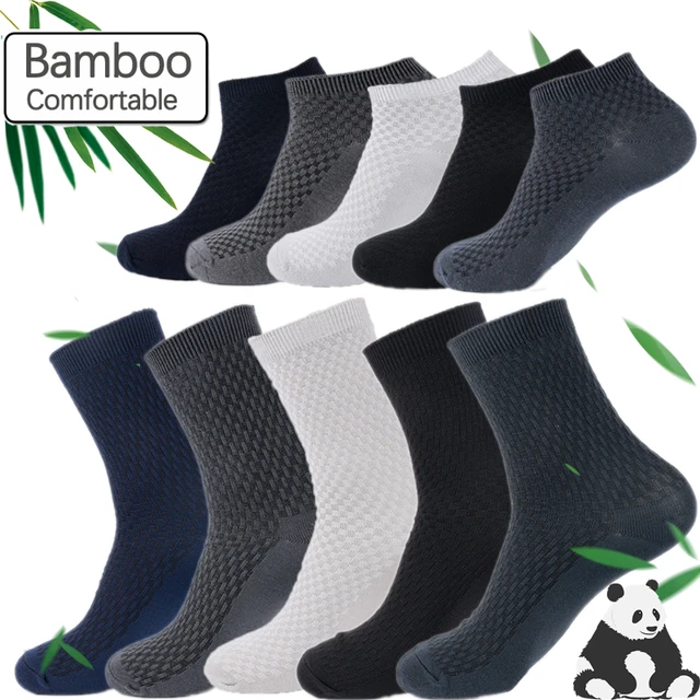 Comprar 5 pares de calcetines informales de fibra de bambú para hombre,  calcetines medios transpirables para hombre de negocios