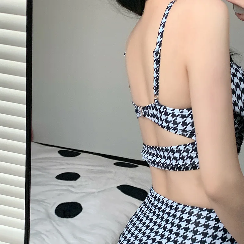 2023 Korean Style Sexy Plaid Swimsuit Two Pieces Women Bikini Set Push Up Swimsuit Beach Summer Bandage Swimwear Swimming Skirt