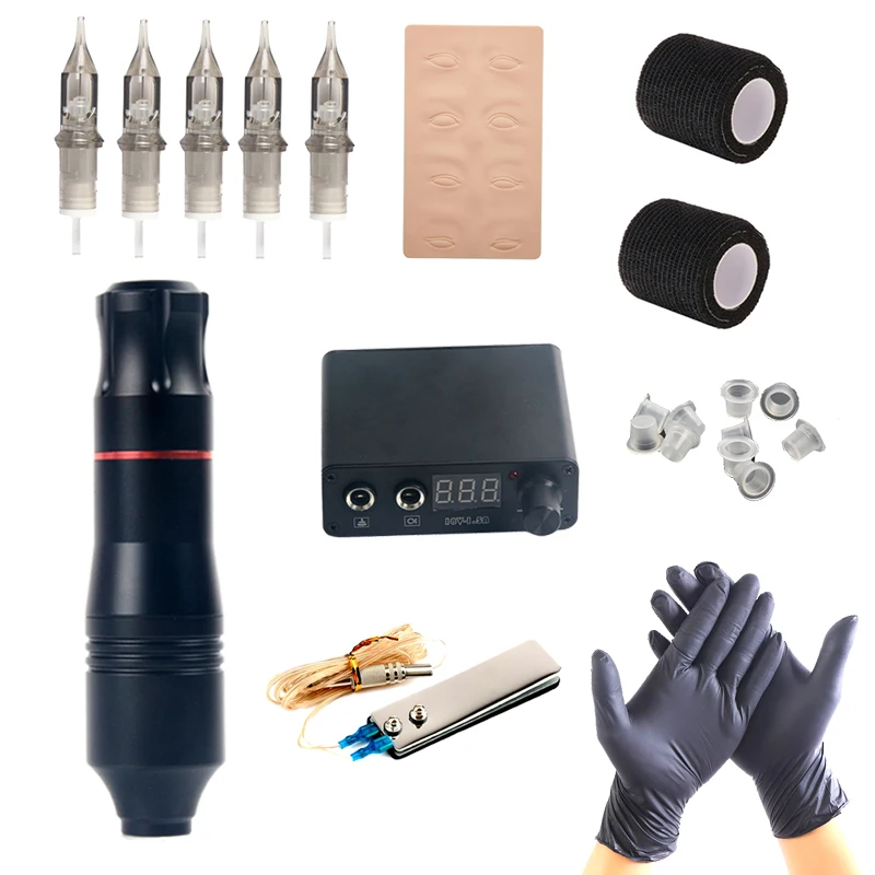 Tattoo Machine Kit Professional Rotary Tattoo Machine Pen Kit with Cartridges Needles Permanent Makeup Set for Beginners