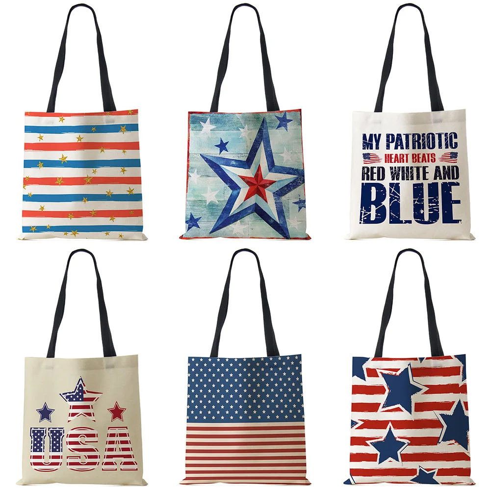 USA Independence Day Print Tote Shoulder Bag For Women Shopping Reusable Bags Large Travel School Beach Bags