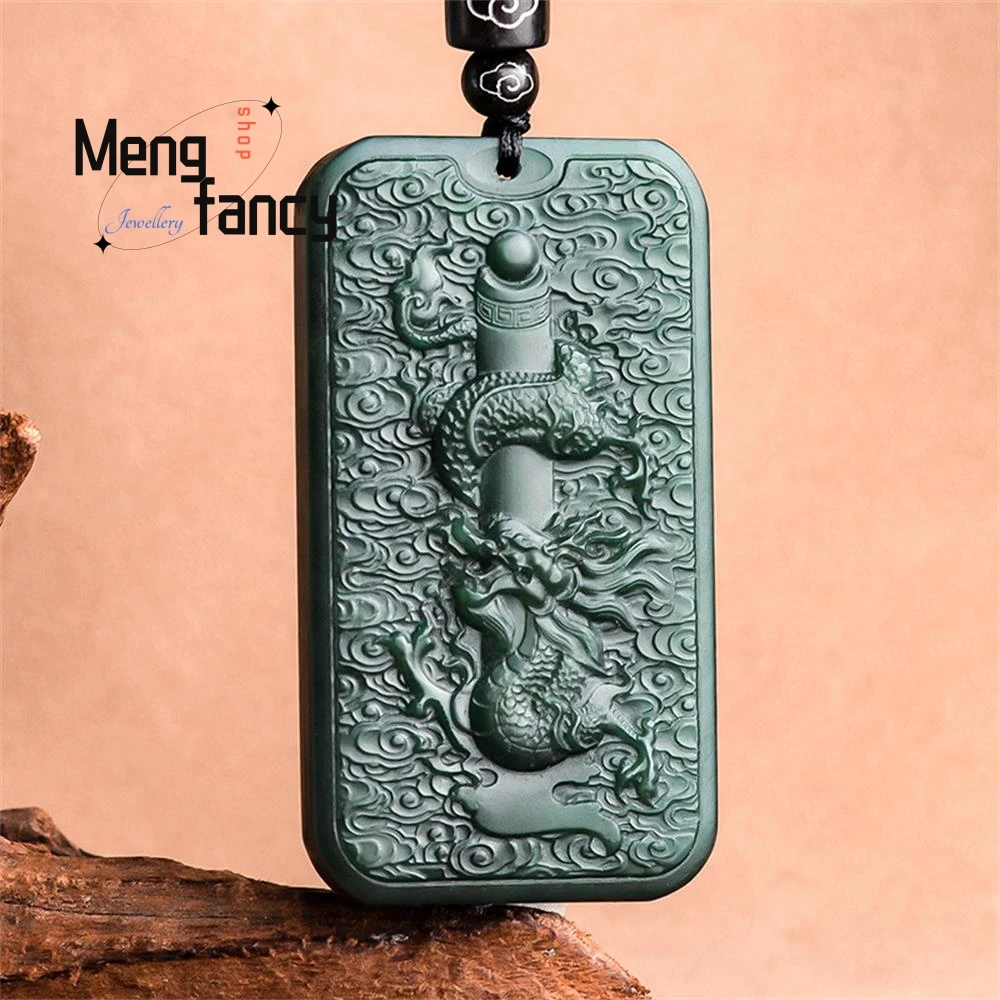 

Genuine Natural Hetian Ink Jade Hegemonic Zodiac Dragon Jade Pendant High-end Exquisite Mascot Fashion Fine Jewelry Holiday Gift