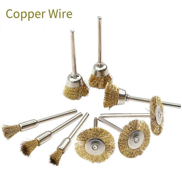 9Pcs/set Steel Wire Brass Mini Brush Rotary Tool for Dremel Drill Polishing Grinding Wheel T-shaped Small Brush Accessories 2