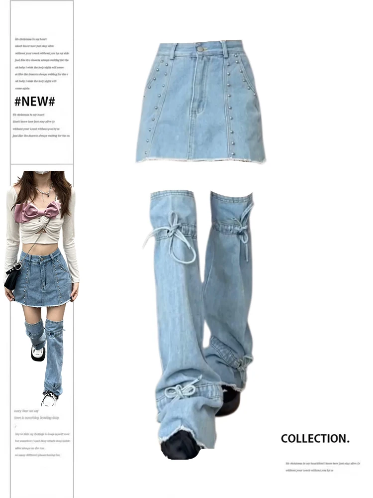 

Women's Blue A-line Denim Skirt Vintage Y2k Mini Jean Skirt Harajuku Korean Streetwear Oversize Skirt 2000s Clothes Summer 2024