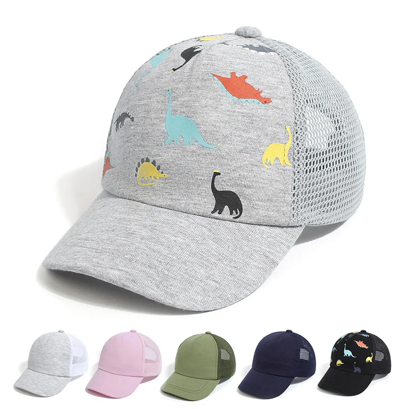 New Kids Baseball Cap Cartoon Dinosaur Summer Boys Girls Caps Sun Protection Casual Hat Mesh Breathable Children Accessories kawaii hatching dinosaur eggshells cartoon pattern mesh sneakers for children casual lace up flat shoes teen student walk shoes