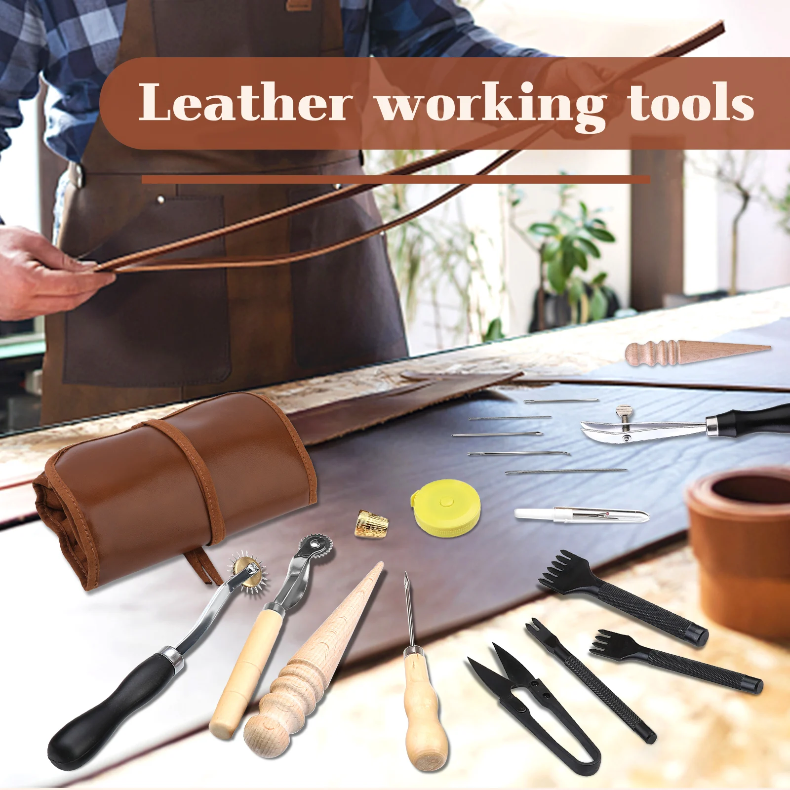 Practical Leather Working Tools with Leather Beveler Groover Stitching Punch Sewing Thread and Other Tools