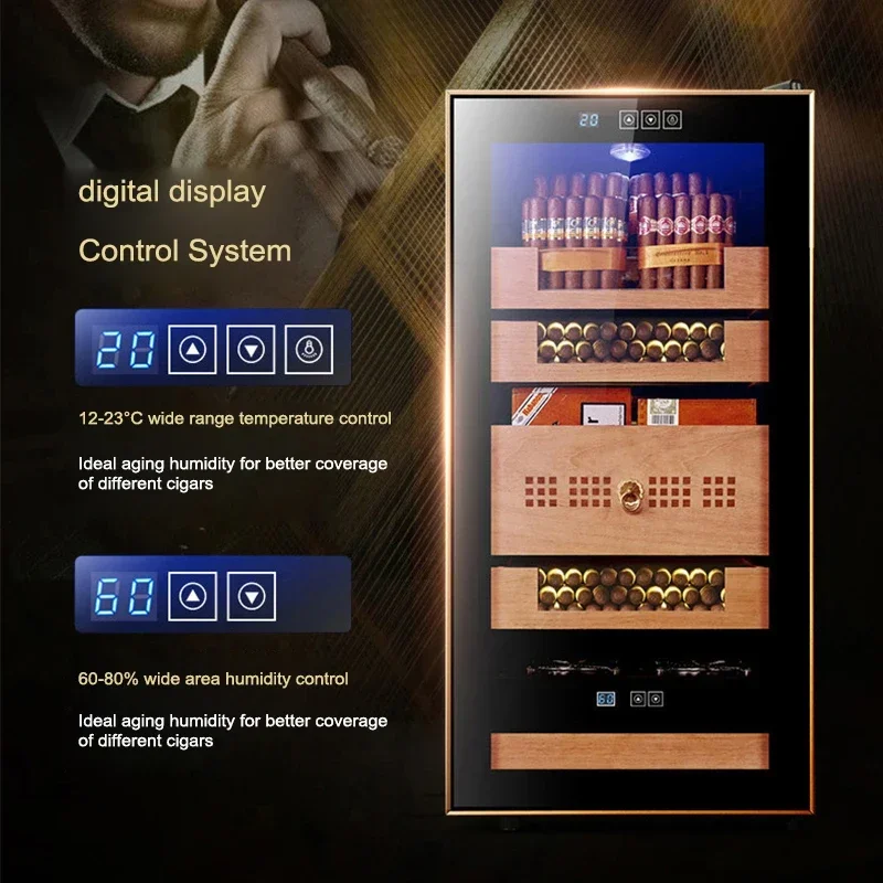 New Constant Temperature Humidity Humidity Cigar Cabinet Cedar Wood Layer Shelf Electronic Air Cooler Freezer Freezer Rose Gold