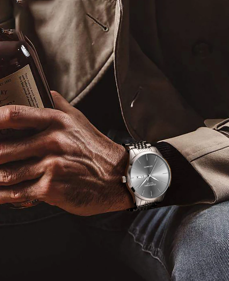 Orologio meccanico da uomo di lusso GUANQIN, movimento autentico, cassa in acciaio inossidabile, doppio calendario, orologi da lavoro e tempo libero, impermeabili fino a 50 m_voghion.com